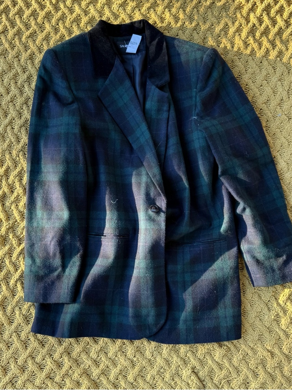 Sag Harbor Black Watch Plaid Blazer Wool Blend Jacket Womens 14 Vintage 90s Prep